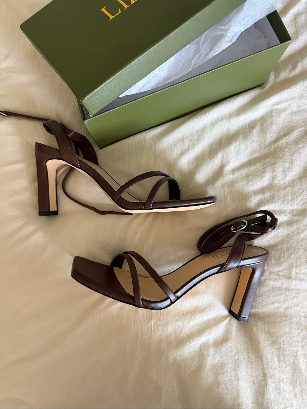 Brown square toe heel